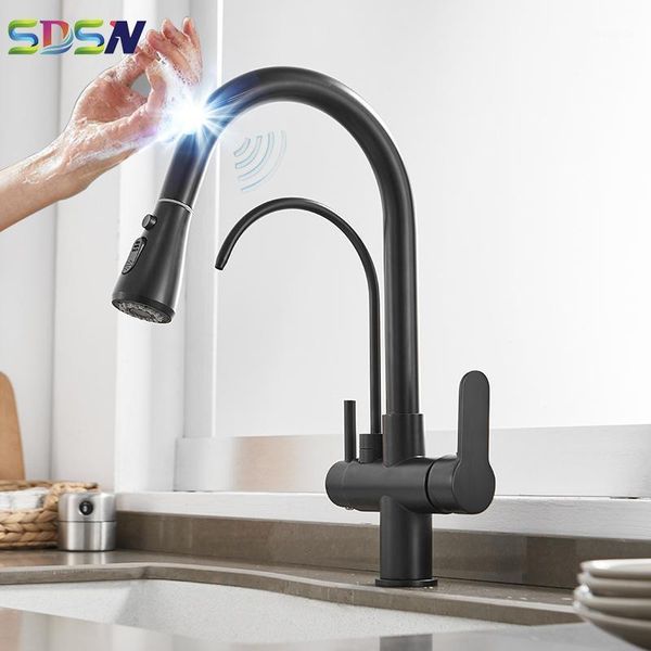 

touch kitchen faucets matte black filtered kitchen mixer tap intelligent sensor pull out faucet black bronze touch mixer1
