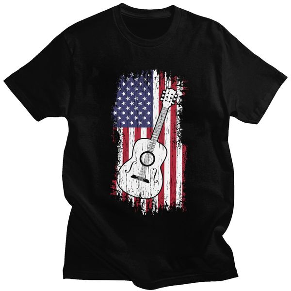 

спорт vintage гитара флаг сша tshirt мужчины коротким рукавом повседневная рок гитарист tshirt o-образным вырезом slim fit мягкий хлопок май