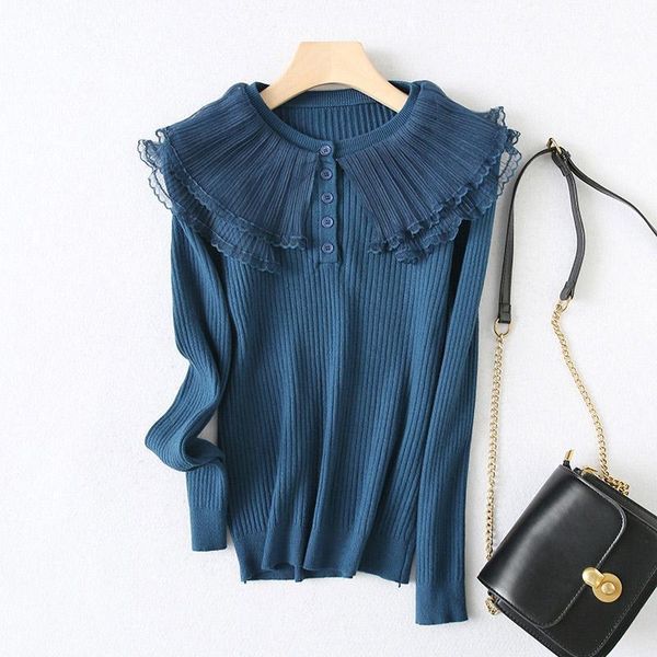 

autumn women knitted pullover muslin ruffle neck sweaters 2020 female sweaters elegant solid knit clothes casual lady sweat1, White;black