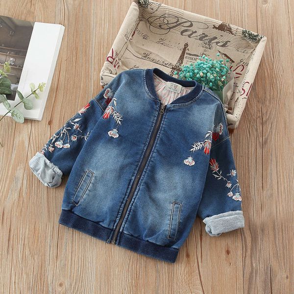 

korean wear round children's neck baby denim et new girl's long sve embroidered cardigan coat, Black