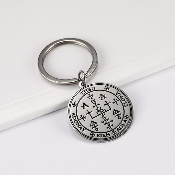 10 Teile/satz URIEL Samel Erzengel Engel Amulett Auto Schlüsselbund Halter Edelstahl Talisman Runde Anhänger Schlüsselring Geschenk Großhandel