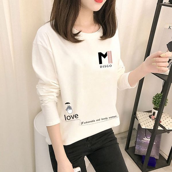 

autumn winter 2020 long coat t- sleeve t-shirt women's casual women's loose bottoming shirt cseko, White