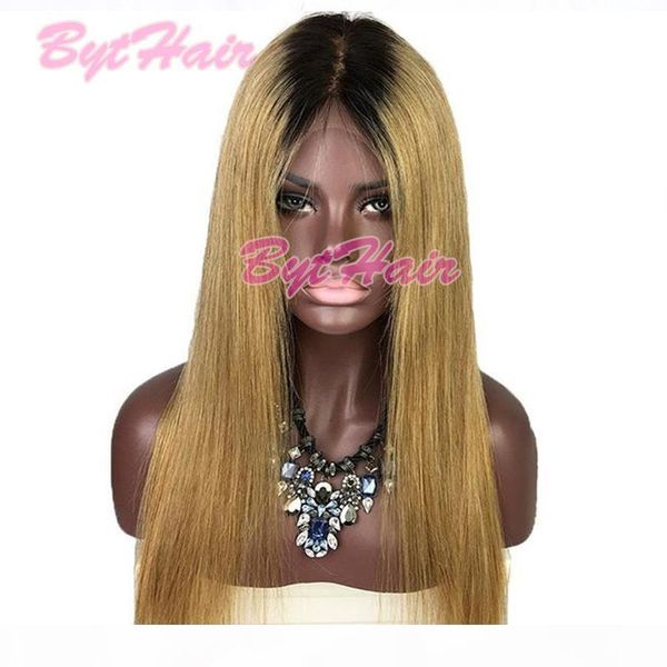 

bythair brazilian ombre human hair wigs full lace straight human hair wigs lace front price two tone color human hair wigs, Black;brown