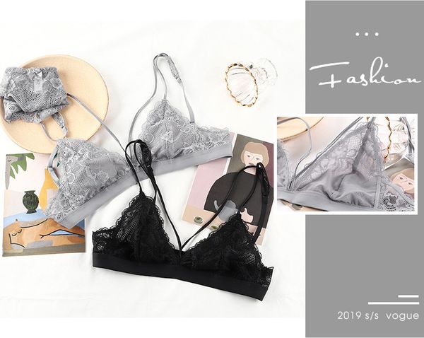 

womens lingeries french triangle cup woman lingeries ultra-thin femme lingeries no steel ring underwear lingerie hollow lace bra set, Black;white