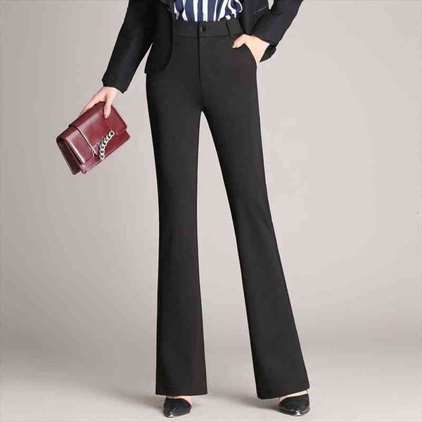 

black blue skinny flare pants ol women ladies office high waist pocket straight pants work wear trousers pantalon mujer, Black;white