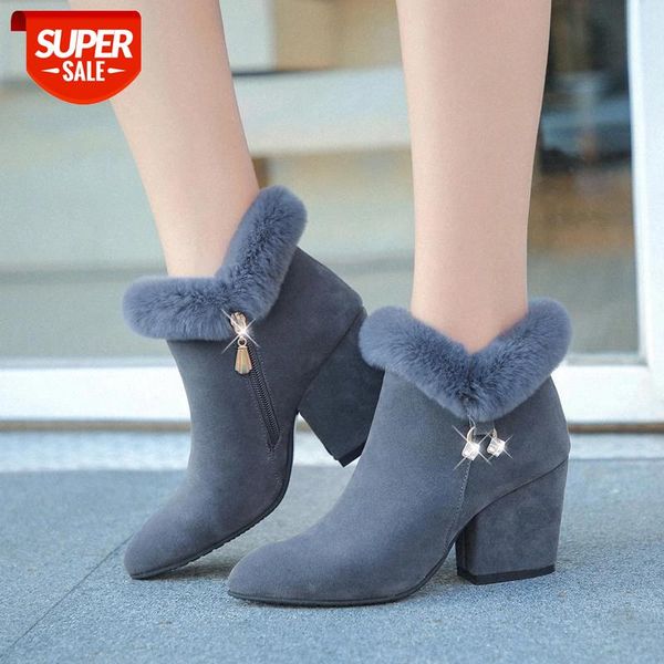 

furry ankle boots ladies wedges pointed toe autumn velvet shoes women suede boots 2020 fashion style women flock #bc84, Black