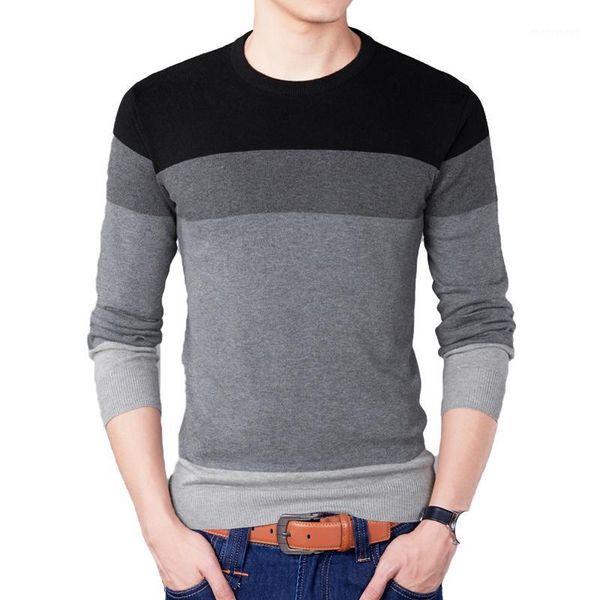 

autumn fashion brand casual sweater o-neck striped slim fit mens sweaters pullovers men pull homme contrast color knitwear 20191, White;black