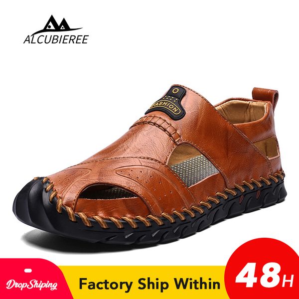 

new arrival genuine leather men shoes outdoor lightweight flats summer shoes comfort beach casual men sandals big size 48 t200610, Black