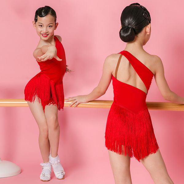 

fringe latin dance dress for girls stage costume chacha outfit tap dance wear kids ballroom dance clothes tango dresses jl1457, Black;red