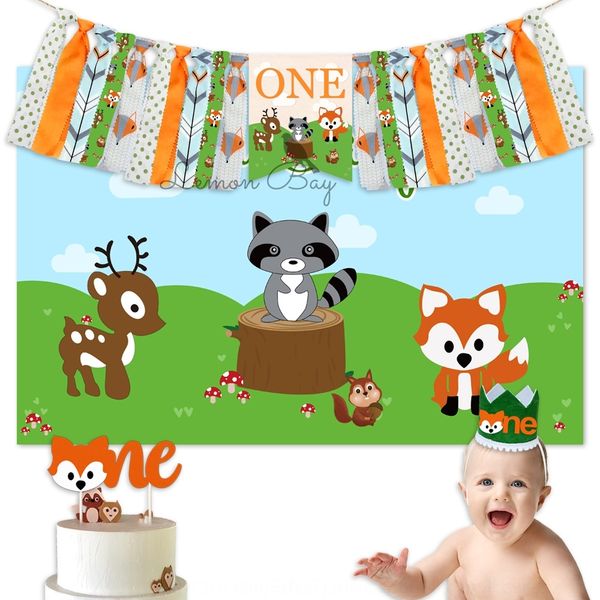 

8hha6 woodland theme baby one flag set for one-year-old party forest woodland animal theme one flag baby set for one-year-old party forest d