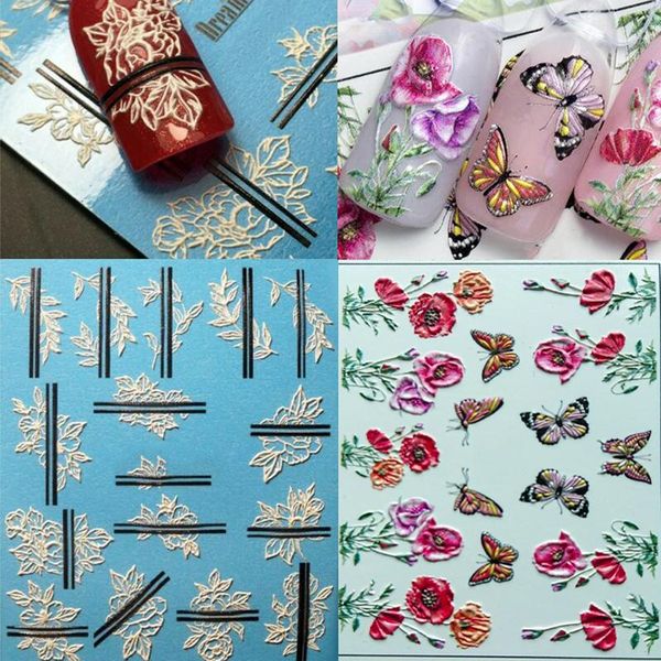 

5d nail sticker flower floral nail watercolorful transfer art stickers decals for art decoration manicure tips nd01, Black