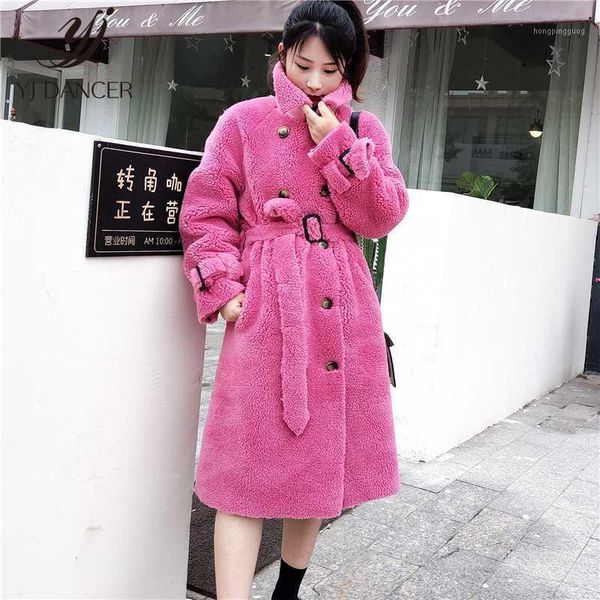 

fur coat female 2020 winter new sheep shearing granules imitation wool composite fur one long sleeve warm coat tide h008591, Black