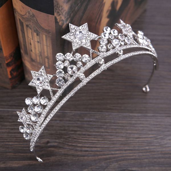 

forseven handmade alloy crystal tiara bride headband silver color star shape crown wedding hair jewelry headpeice accessories jl j0121, Slivery;golden