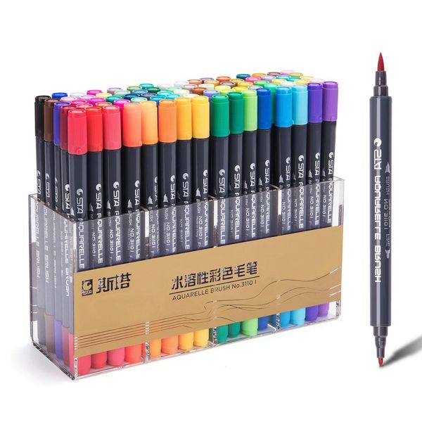 

80 цветов и графических рисования манги на водной основе пигментные чернила твинтипе кисть тонкоконечными эскиз маркер aquarelle кисть yxlxl, Blue;orange