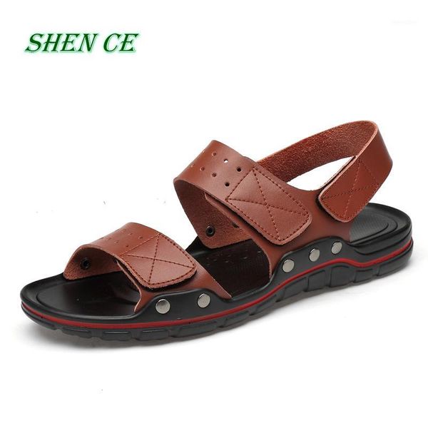 

men sandals leather summer beach shoes men's sandal shoes soft bottom male roman comfortable outdoor sneakers big size 39-501, Black