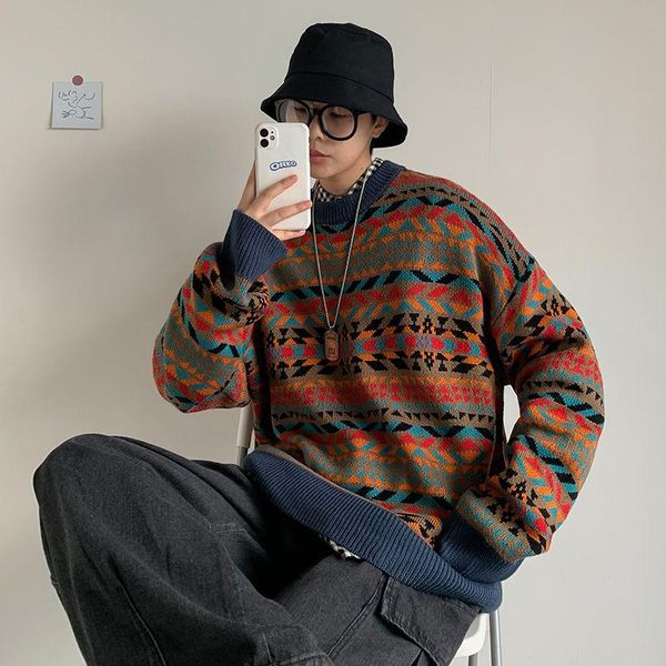 

men's sweaters 2021 autumn and winter youth loose personality pattern sweater fashion casual round neck pullover -2xl, White;black