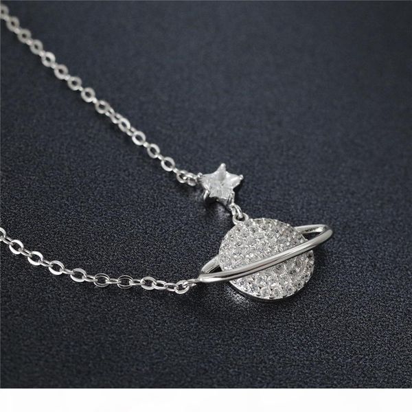 

925 sterling silver with cubic zirconia saturn and planet pendant necklace for women bridesmaid gift jewelry