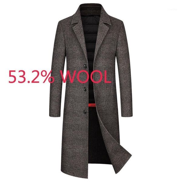 

new winter style men knee length double faced overcoat thickened down inner liner woolen coat windbreaker x-long casual size 3xl1, Black