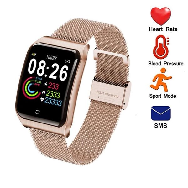 

onevan-1.3-inch smart wristband for men women, watch with heart rate and blood prsure control, waterproof, metal strap