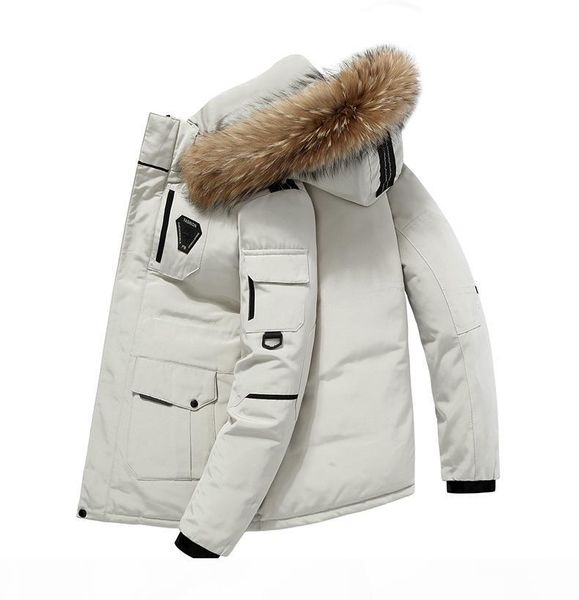 

2020 mens designer winter outdoor down coats fur hooded detachable thick puffer coat 90% white duck down jackets men women parka coat, Black