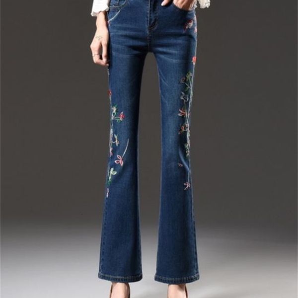 

spring new women pants jeans border flowers bones elasticity flare 2ba4, Blue