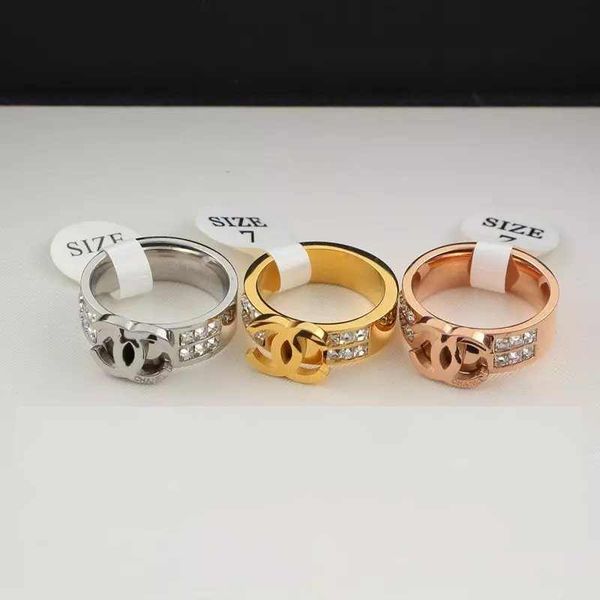 

gold silver rose colors extravagant double row diamond titanium steel men's and women's tail ring diamond ring couple wholesale