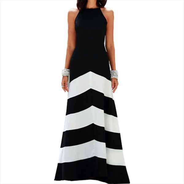 

европа америка жилет женское платье ветер черный белые полосы шить без рукавов тонкие сексуальные длинные платья одежда vestidos lbd0825, Black;gray