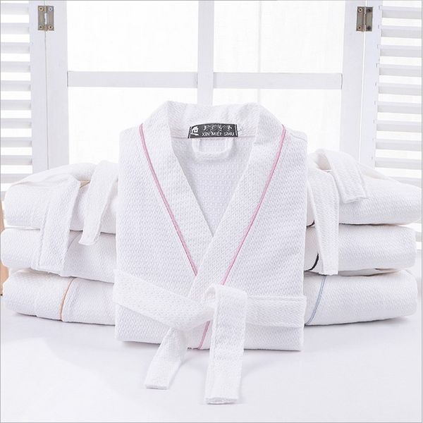 

100% cotton men solid color full sleeve sleep lounge robes mens waffle long dressing gown kimono male bathrobes men sleepwear 210203, Black;red
