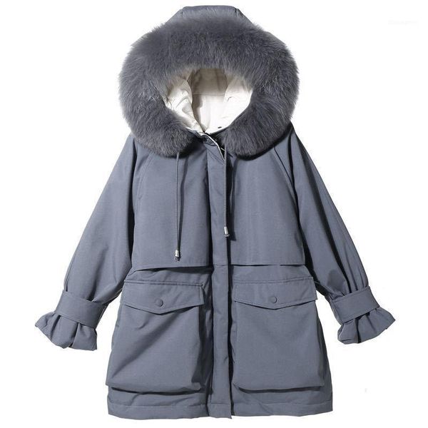 

parker down padded jacket women's mid-length 2020 winter new style korean version of the loose padded large fur collar ja1, Black