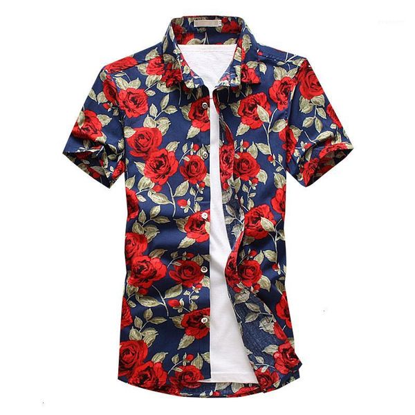 

legible summer fashion brand clothing mens shirts casual slim fit floral shirt social holiday short sleeves shirt men 5xl1, White;black
