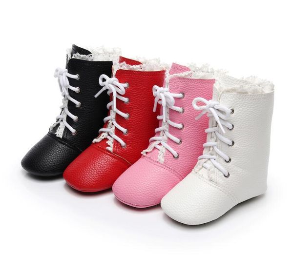 

first walkers fashion solid pu leather with lace casual baby girls high shoes up boot infant toddler walker anti-slip booties