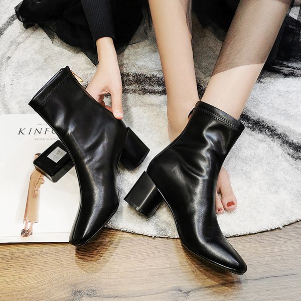 

high women's thick 2020 new spring and autumn single boots versatile heel zipper british short tube square head