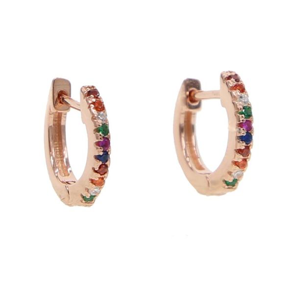 

hoop & huggie fashion micro pave 925silver rainbow cz earring delicate jewelry gold silver color cute dainty colorful minimal girl, Golden;silver