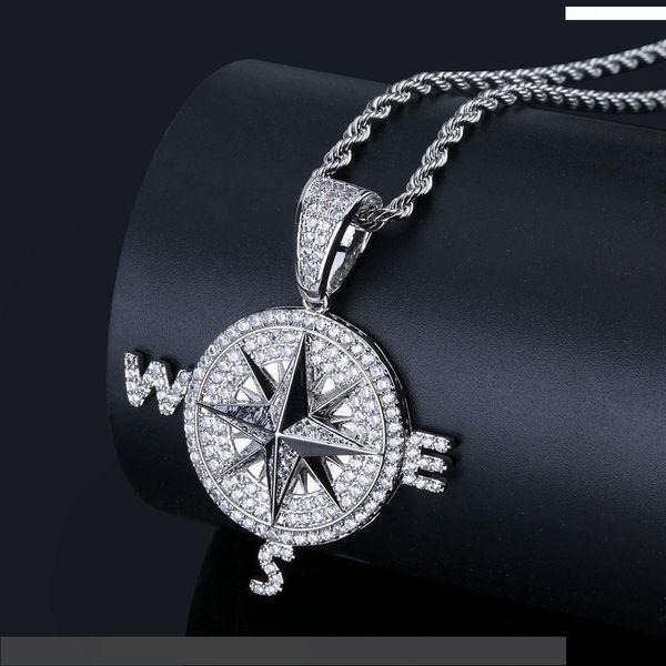 

2020 hip-hop compass compass modeling personality pendant full of zircon man necklace accessories hiphop, Silver