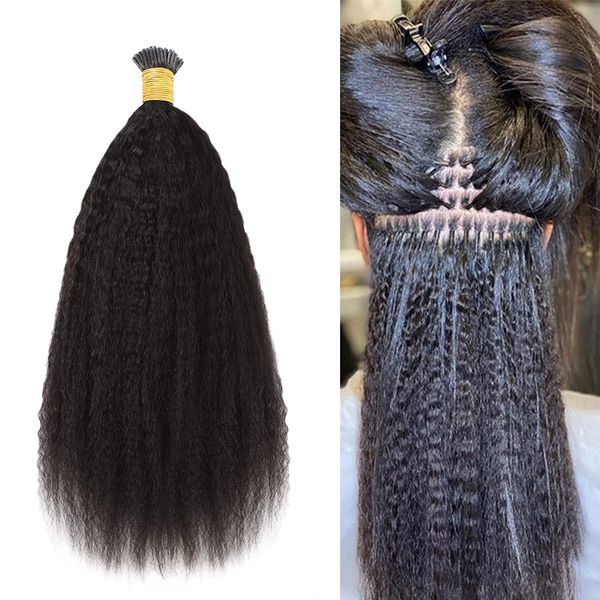 

i tip human hair extensions 100% kinky straight 10~24 inch, Black