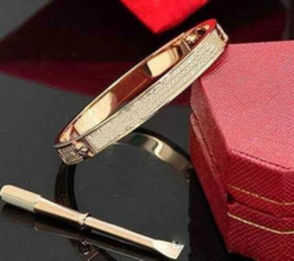 

luxury full diamond stainless steel bracelet fashion womens mens designer love iced out bracelets cuff bangles screwdriver jewelry, Black