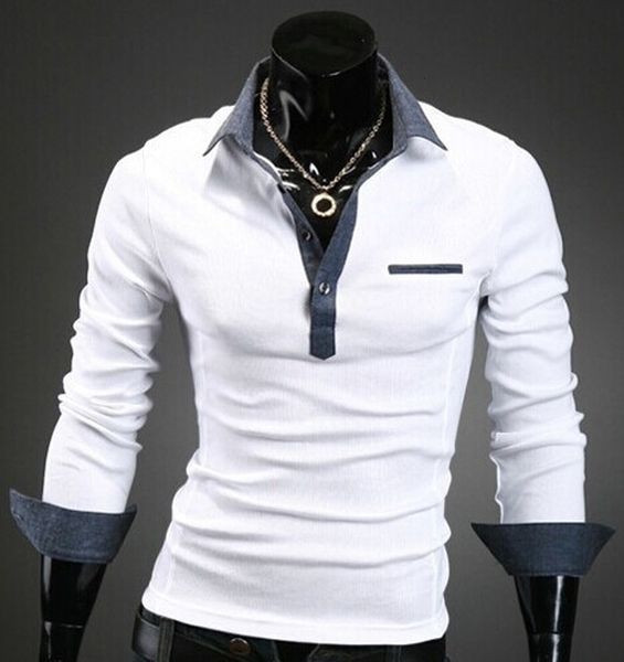 

goods in great demandzogaa autumn men business shirt 2019 new long sleeve slim fit men's comfortable mens patchwork casual cotton polo, White;black