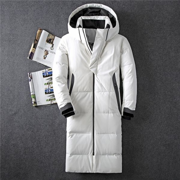 

2019 winter new down jacket men 90% white duck down men x-long section casual thickening warm youth men's hooded down coat, Black