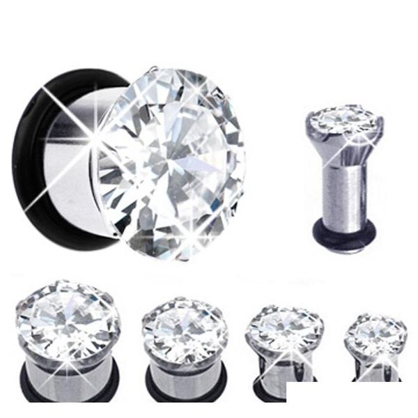 

fashion body jewelry stainless steel zircon ear flesh tunnel mix 6-12mm 32pcs/lot ear gauges stretcher expander piercing plug k3424, Silver