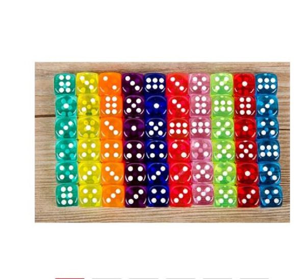 

10pcs/lot dice set dice games 10 colors acrylic 6 sided transparent dice for club/party/family games 14mm