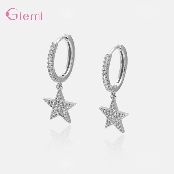 

hoop & huggie trendy zircon 925 sterling silver star earrings classic charm round for women fashion wedding jewelry1, Golden;silver