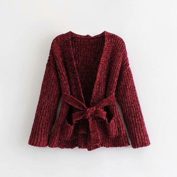 

asds women oversized belt knitted cardigan long sleeve pockets sweaters vintage female basic casual loose wwt540781, White;black