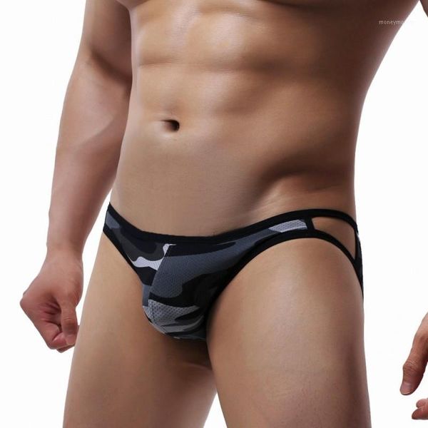 

underpants men's underwear soft breathable camouflage mesh briefs panties pouch bikini side hollow out male shorts1, Black;white