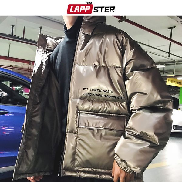 

lappster silver winter jacket men parkas 2020 mens streetwear thick coat windbreaker korean puffer jackets warm bubble coats y1112, Black