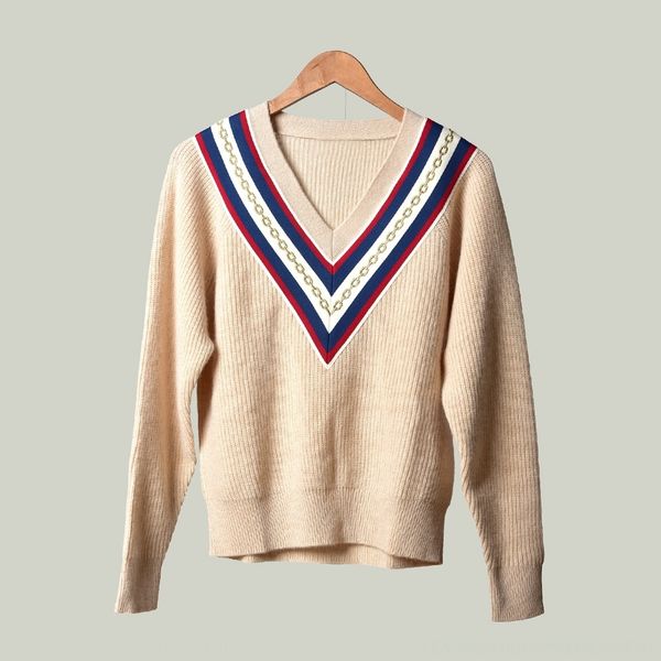 

4cl8u juoya dancer 19 aw19 new t-shirt style gold silk v-neck contrast stripe chain embroidery french embroidery t-shirt kzxcs 91066, White;black