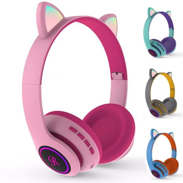 Fone de ouvido Bluetooth CAT fone de ouvido Bluetooth sem fio com iluminação LED de led fones de ouvido de estilo de estilo fofo Subwoofer Earphones Kids Presente