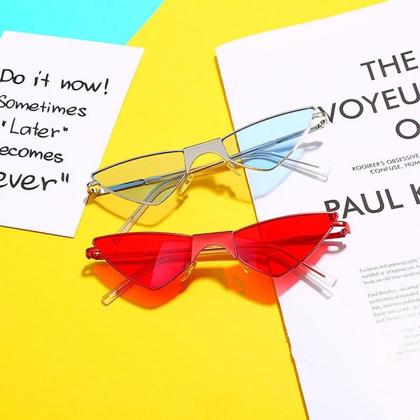 

sunglasses fashion cat eye triangle women 2021 candy color sun glasses female retro metal frame shade mirror uv400, White;black