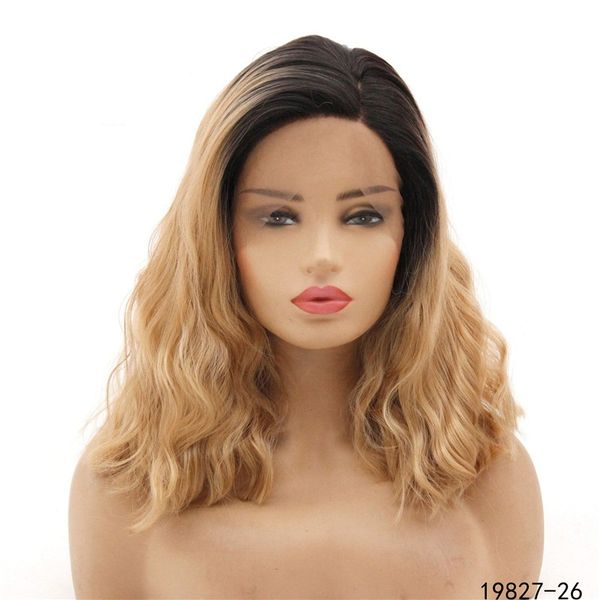 

wave synthetic hair lace front wig perruques de cheveux humains lacefrontal wigs 14~26 inches ombre color 19827-26, Black;brown