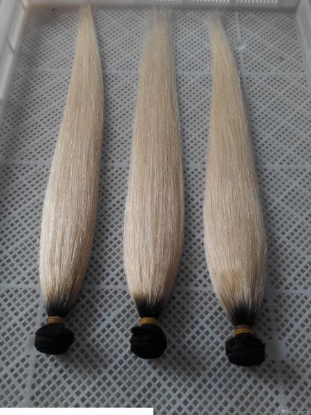 

two colors t1 platinum blonde 100% human hair weave 10-30 inchs brazilian virgin hair straight 6a unprocessed double weft hair extension, Black