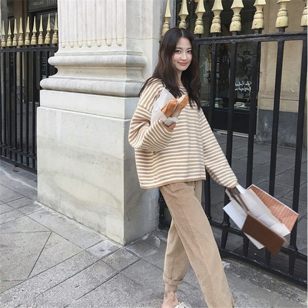 

njayu large size women's clothing online fat two-piece autumn set and winter cute lazy suitradish red sister sweater slimming radish su, Black;gray